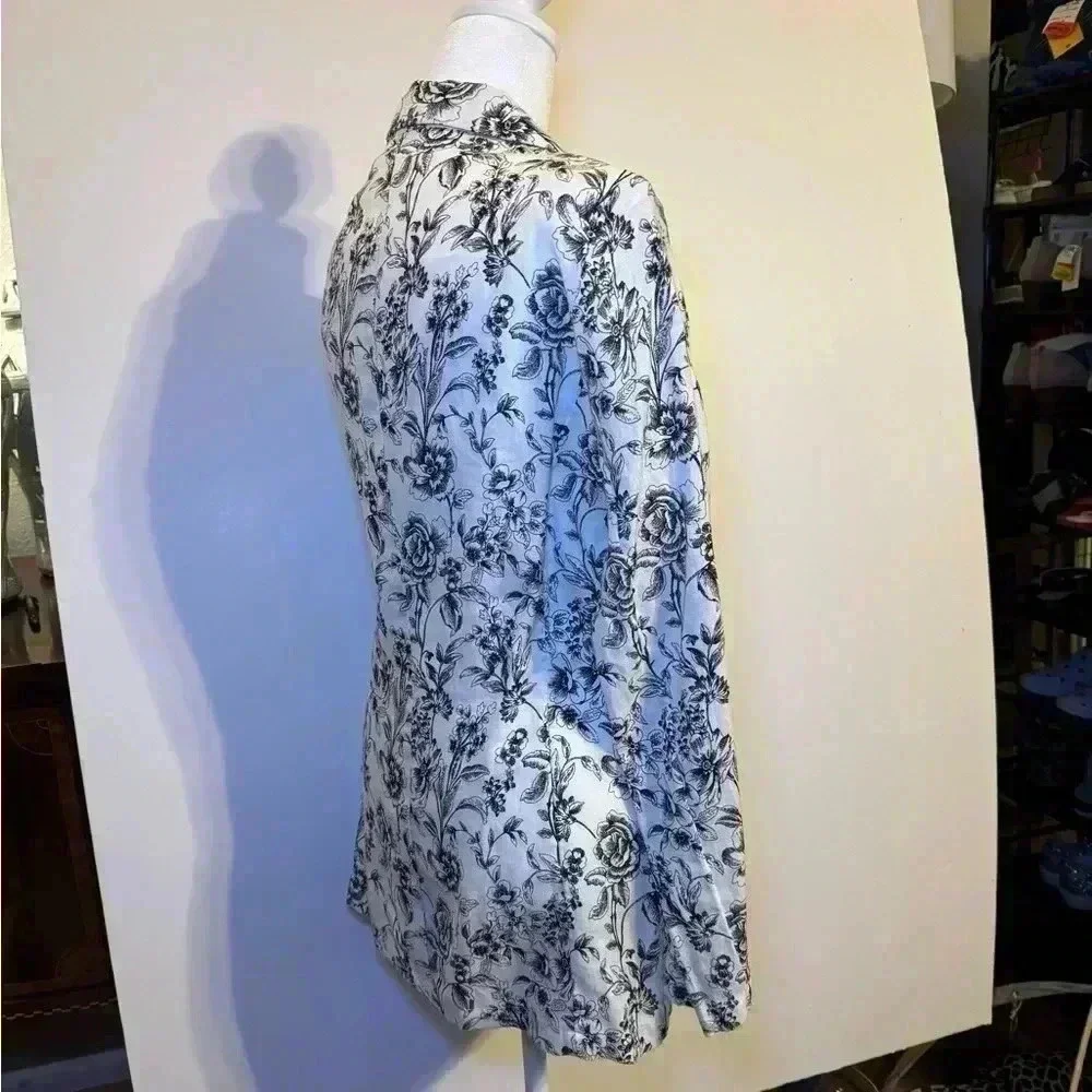JOIE LINEN BLAZER Grey/White floral print NWT POCKETS SZ S & SZ M notched collar - Picture 4 of 12